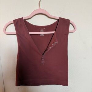 Free People Deep Red Buttoned Crop Top